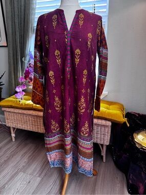 Women’s Plum Floral Block Print Maxi Kurta by